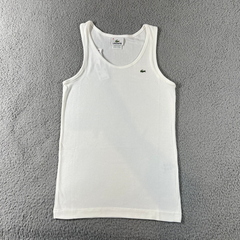 Lacoste Tank Top Women US Size M (EU/8) White Ribbed Cotton Modal Stretch Logo